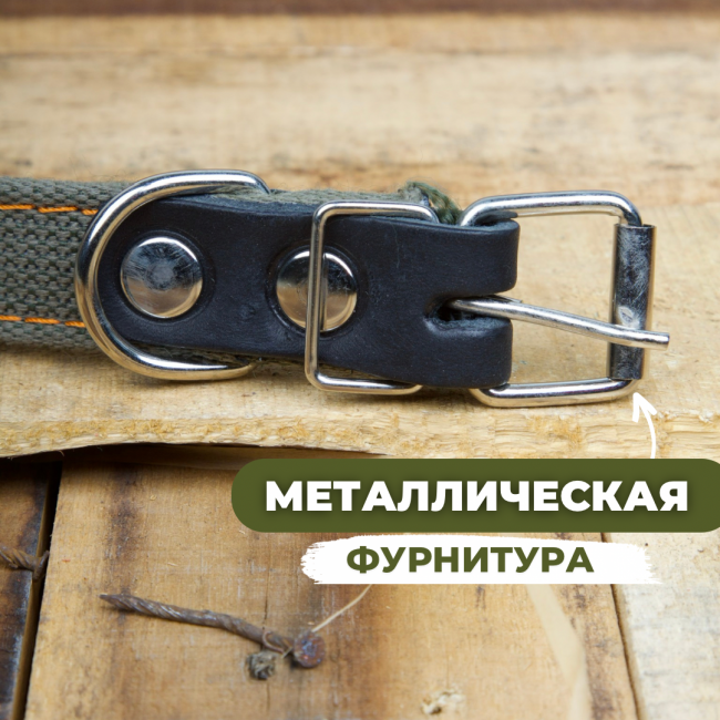 Ошейник для собак брезентовый усиленный 2 слоя, Обхват 37-50см, Длина 58см, Ширина 25мм